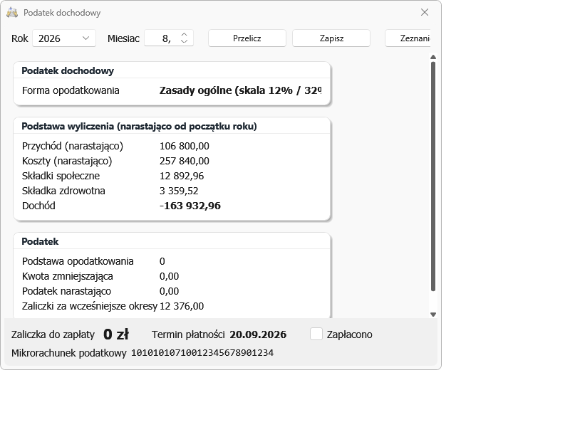 Podatek dochodowy — zaliczka PIT - Faktura VAT 2027