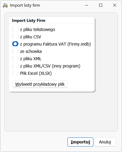 Import z plików CSV i Excel - Faktura VAT 2027