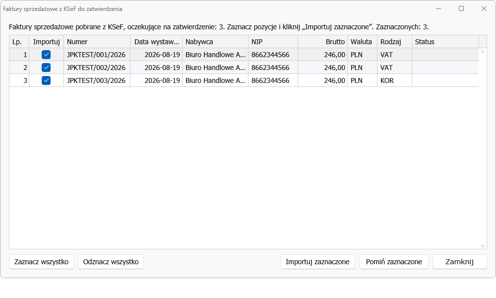 Sales invoices from KSeF — import with approval — Faktura VAT 2027
