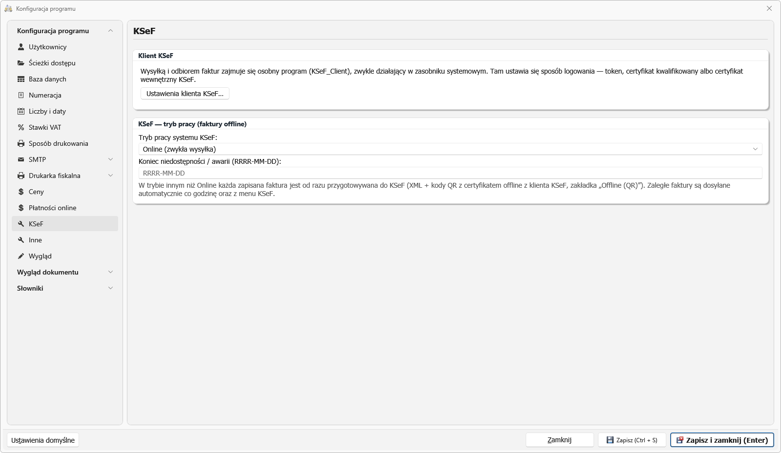 KSeF offline modes — invoices with no connection to the system — Faktura VAT 2027