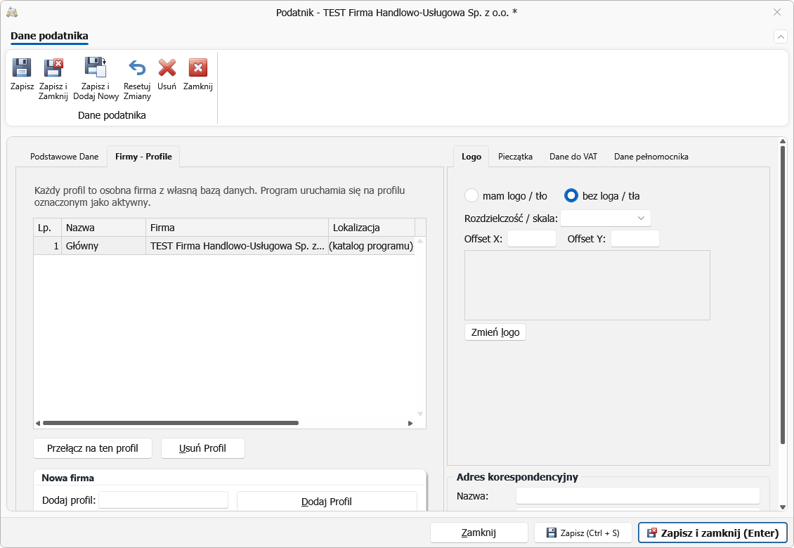 Company profiles in their own databases — Faktura VAT 2027