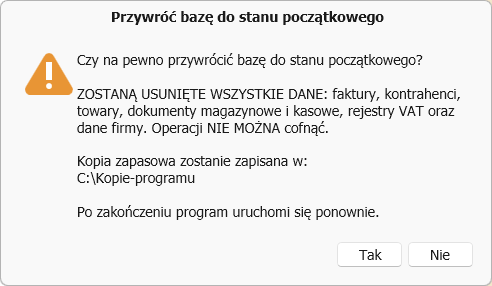 Przywrócenie bazy do stanu początkowego - Faktura VAT 2027