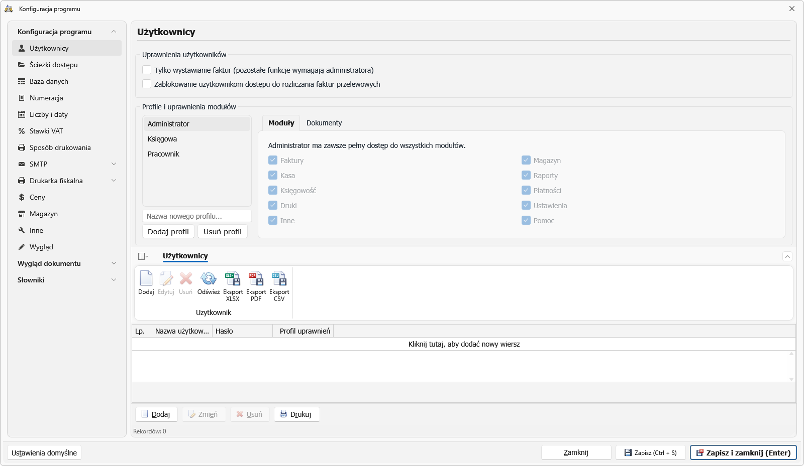 Users and access permissions — Faktura VAT 2027