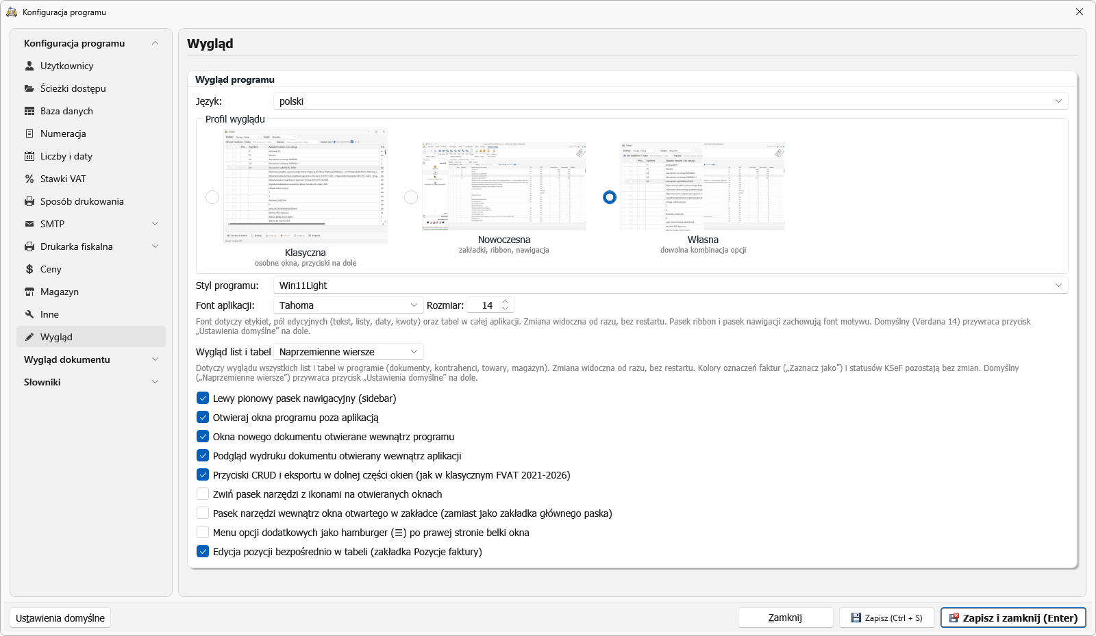 Modern interface working modes — Faktura VAT 2027