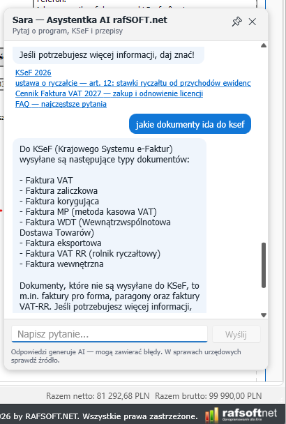 Agent AI — asystentka Sara - Faktura VAT 2027