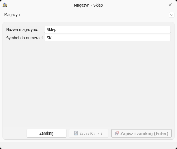 Karta magazynu z polem „Symbol do numeracji"