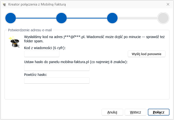 Nowe konto: kod z wiadomości i hasło do panelu