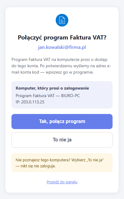 Potwierdzenie połączenia programu na telefonie