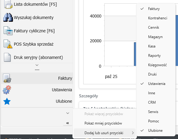 Strzałka ˅ na dole paska — Dodaj lub usuń przyciski i lista grup