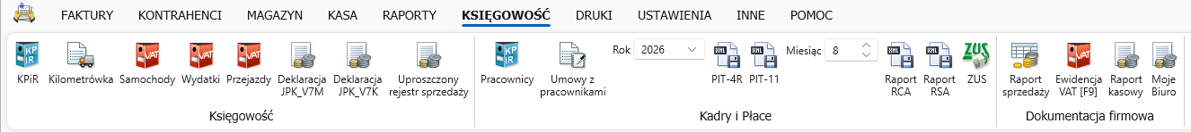Zakładka KSIĘGOWOŚĆ