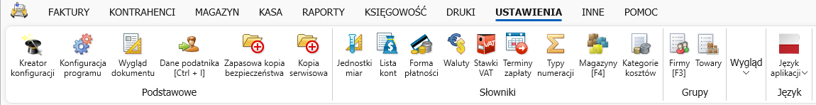 Zakładka USTAWIENIA