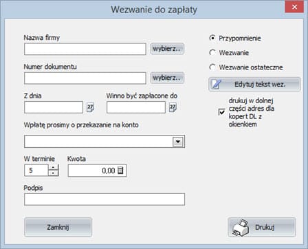 Druki firmowe - Wezwanie do zapłaty - Program fakturowania