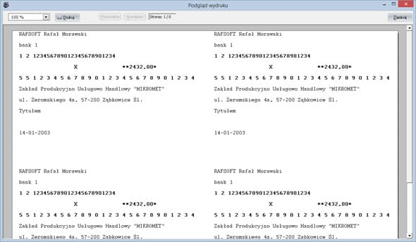 Płatności - Rejestr przelewów - Faktura vat program