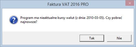 Kursy walut - Program faktury