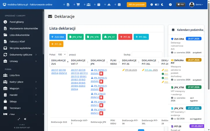 Generowanie plików JPK online — JPK_V7M i deklaracje w Mobilna Faktura