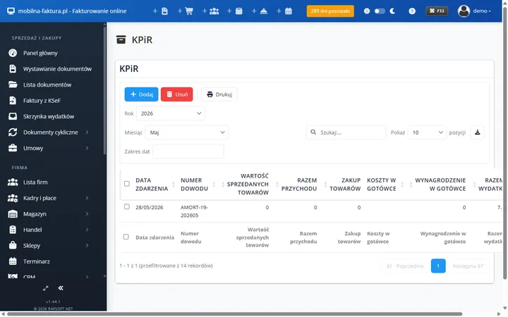 KPiR online — księga przychodów i rozchodów w przeglądarce w Mobilna Faktura