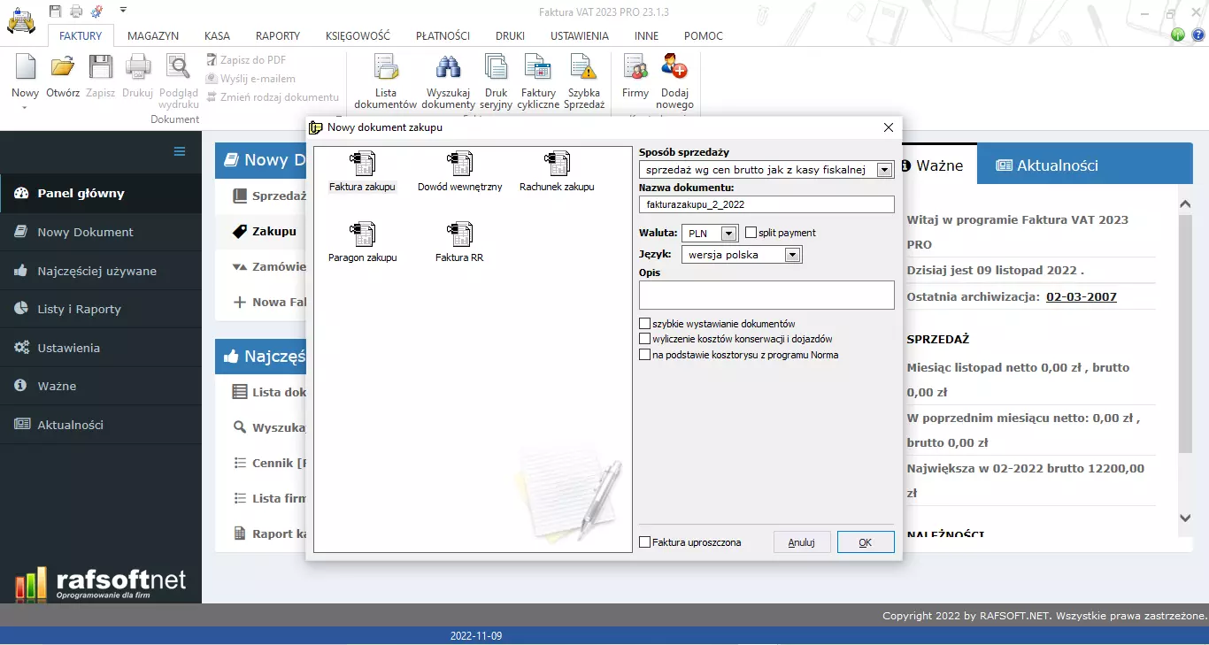 New purchase document