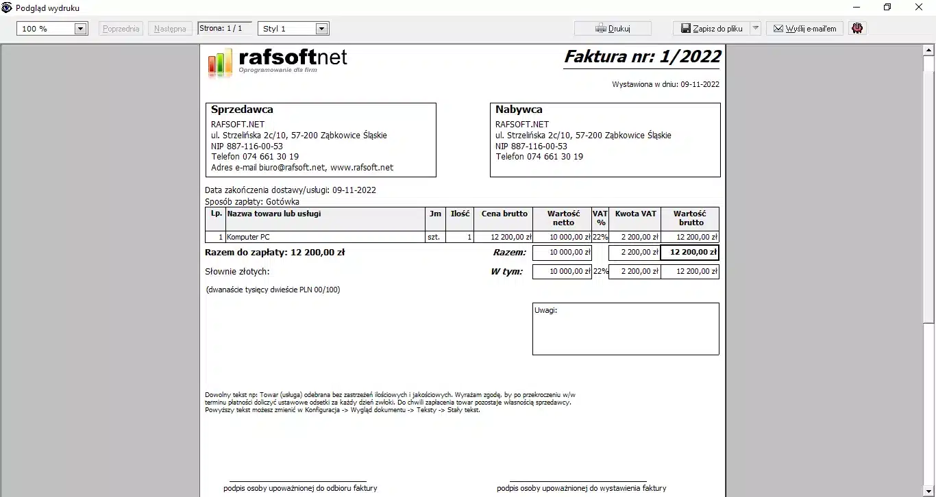 Print preview – style 1