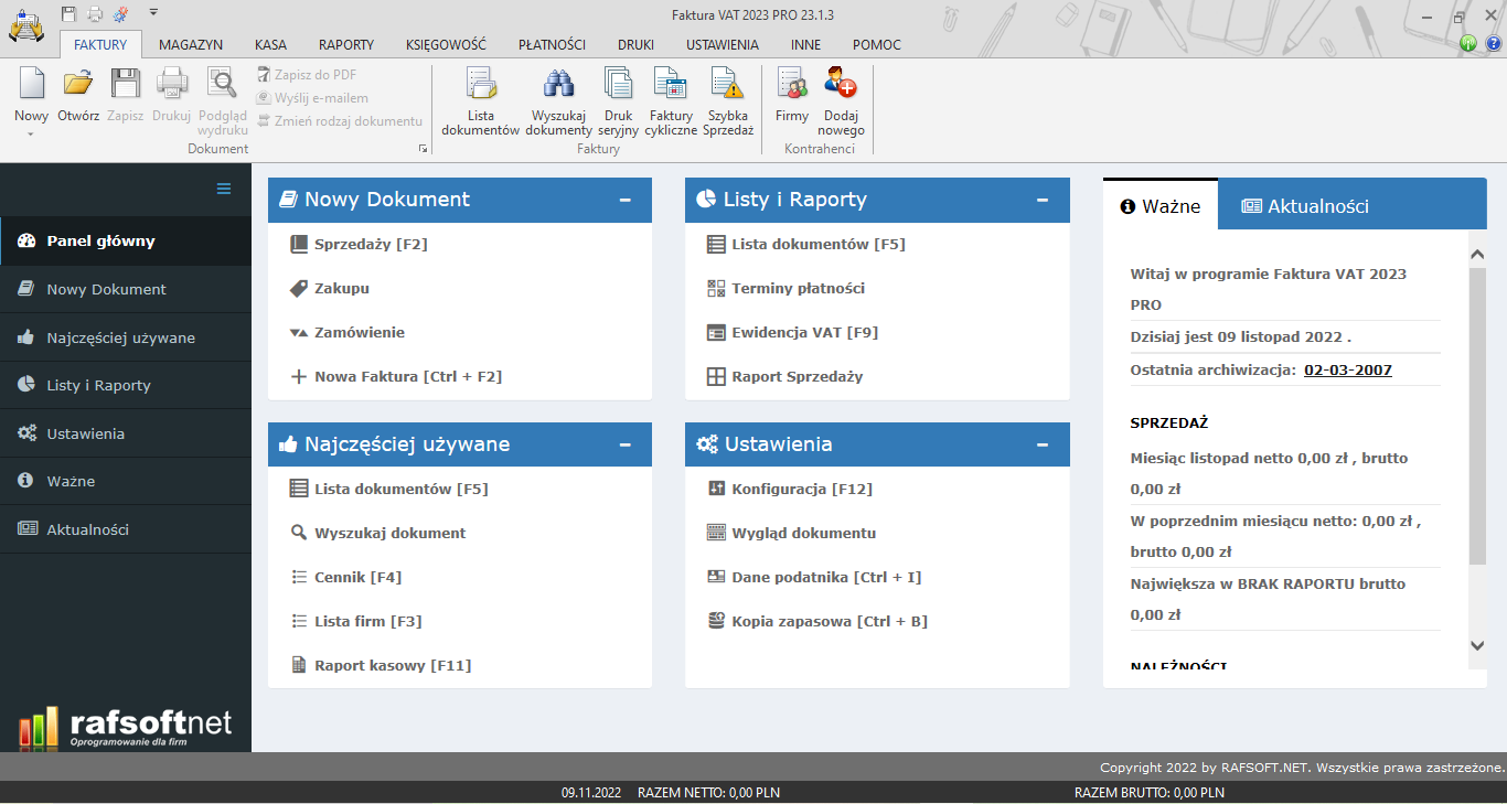 Main program dashboard