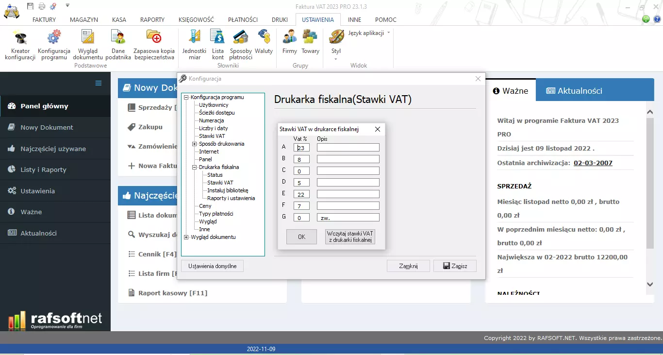Fiscal printer – VAT rates