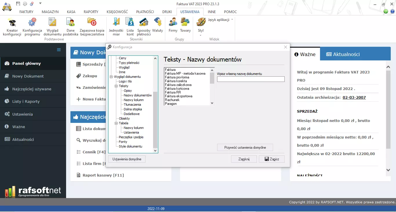 Texts – document names