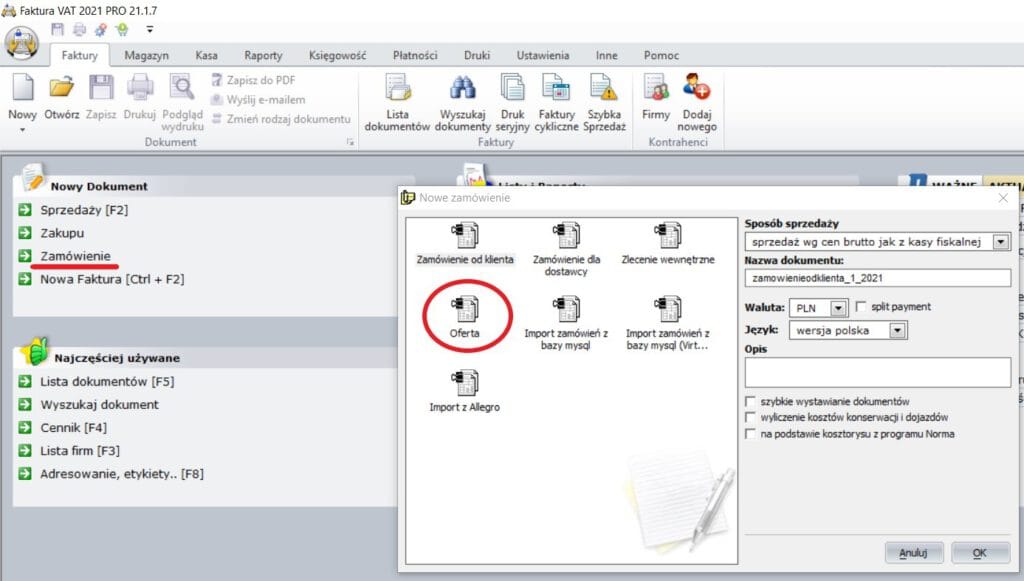 Oferta handlowa w programie