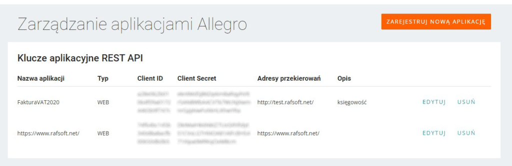 Zarządzanie aplikacjami Allegri