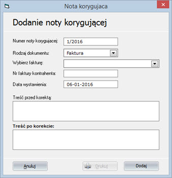 Druki firmowe - Nota korygująca - Program do faktur dla małych firm