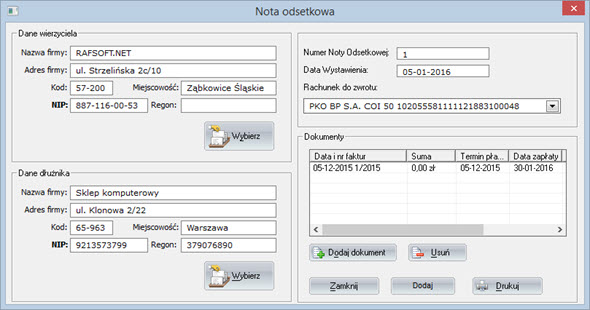 Druki firmowe - Nota odsetkowa - System do fakturowania