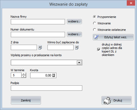 Druki firmowe - Wezwanie do zapłaty - Program fakturowania