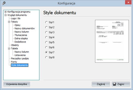 Podstawowe - Wygląd dokumentu - Program faktury