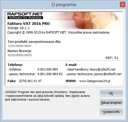 Pomoc - O programie - Program do fakturowania