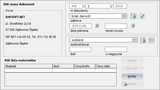 Magazyn - Druki - Druk RW - Fakturowanie