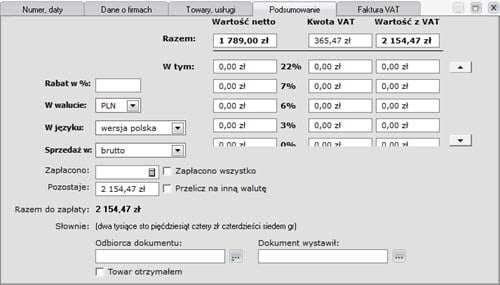 Faktury - Dokument - Tworzenie nowego dokumentu sprzedaży - formatki - Program do generowania faktur