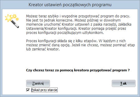 Kreator ustawień początkowych - Dobry program do wystawiania faktur