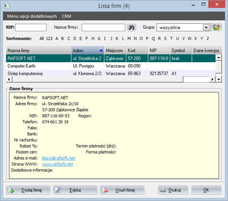 Edycja grup firm/towarów - Najlepszy program do wystawiania faktur
