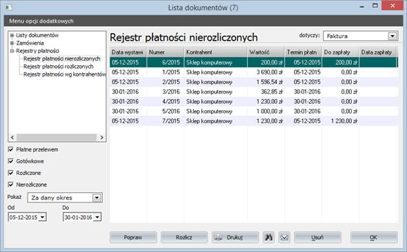 Rejestr płatności - Program do wystawiania faktur