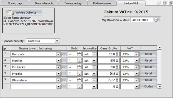 Szybkie wystawianie faktur - Program do faktur vat