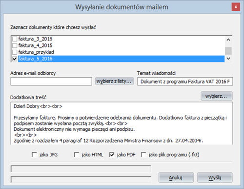 Faktury - Dokument - Wyślij dokument e-mailem - Program do wypisywania faktur