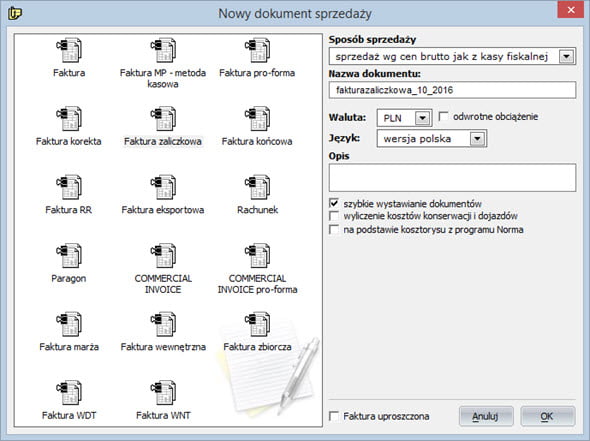 Creating an advance and final invoice - Invoice program