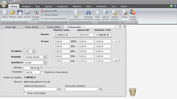 Creating an advance and final invoice - Invoicing system