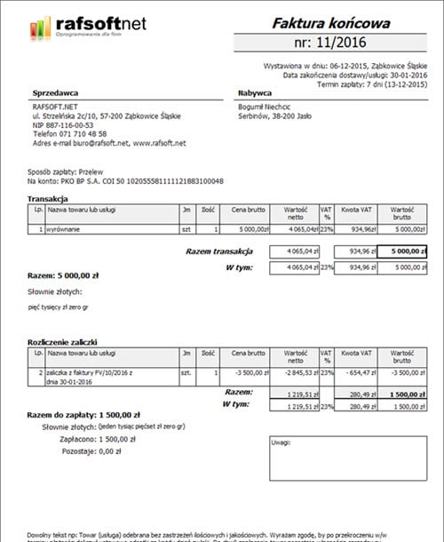 Creating an advance and final invoice - The simplest invoice program