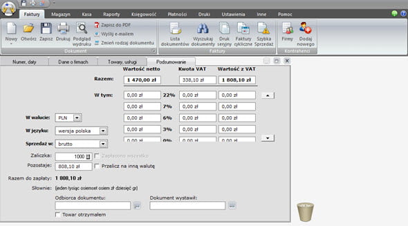 Creating an advance and final invoice - Invoicing program