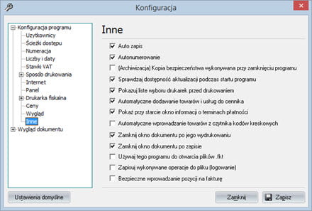 Podstawowe - Konfiguracja programu - Program wystawianie faktur