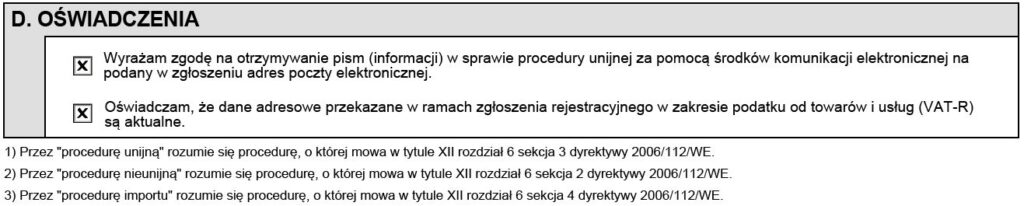 Oświadczenia przy zgłoszeniu do VAT OSS
