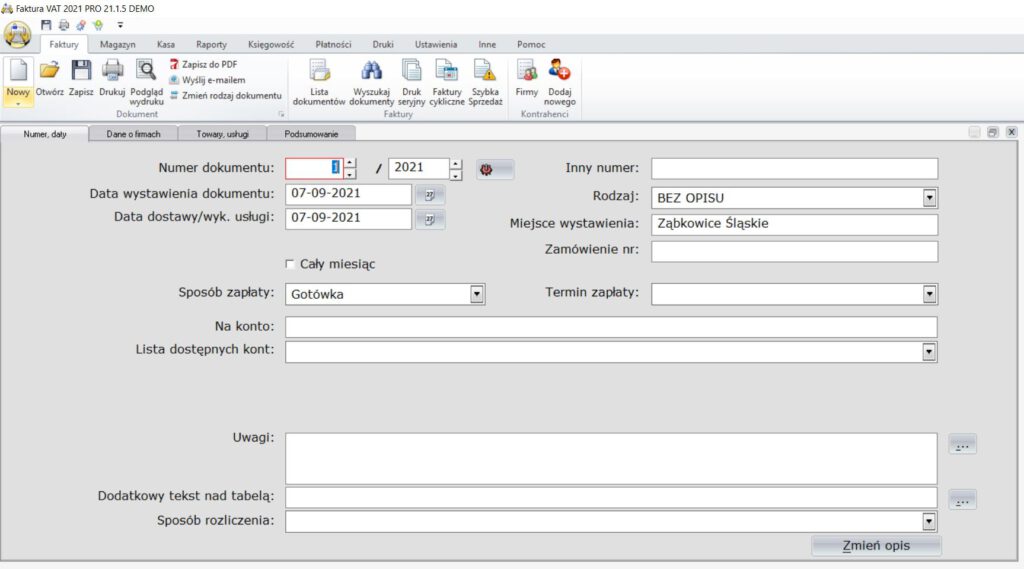 Edytor: Faktura pro forma
