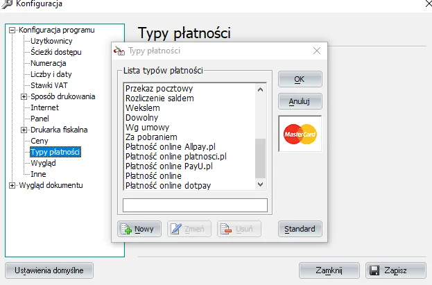 Typy płatności