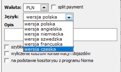 Języki na fakturze