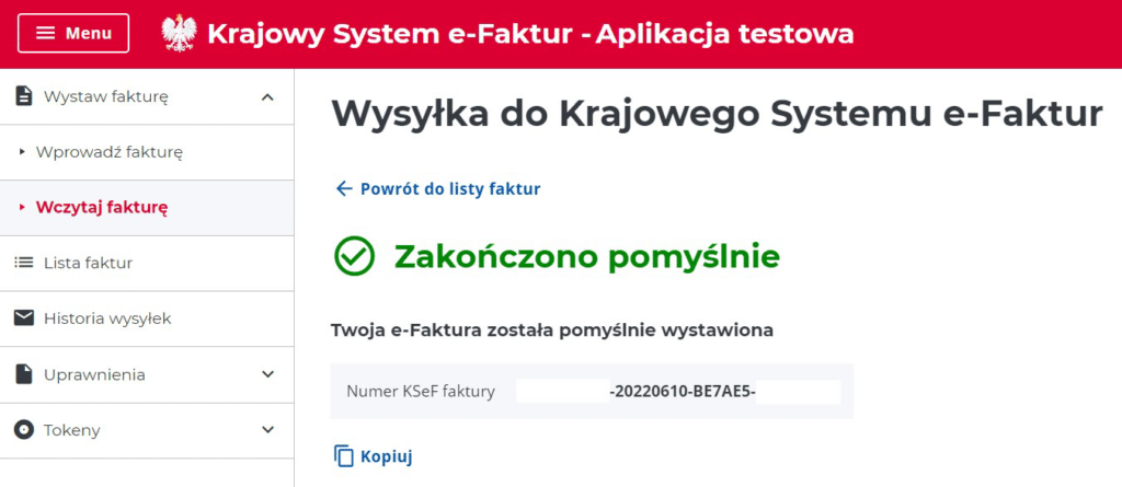 Krajowy System e-Fakture - Aplikacja testowa